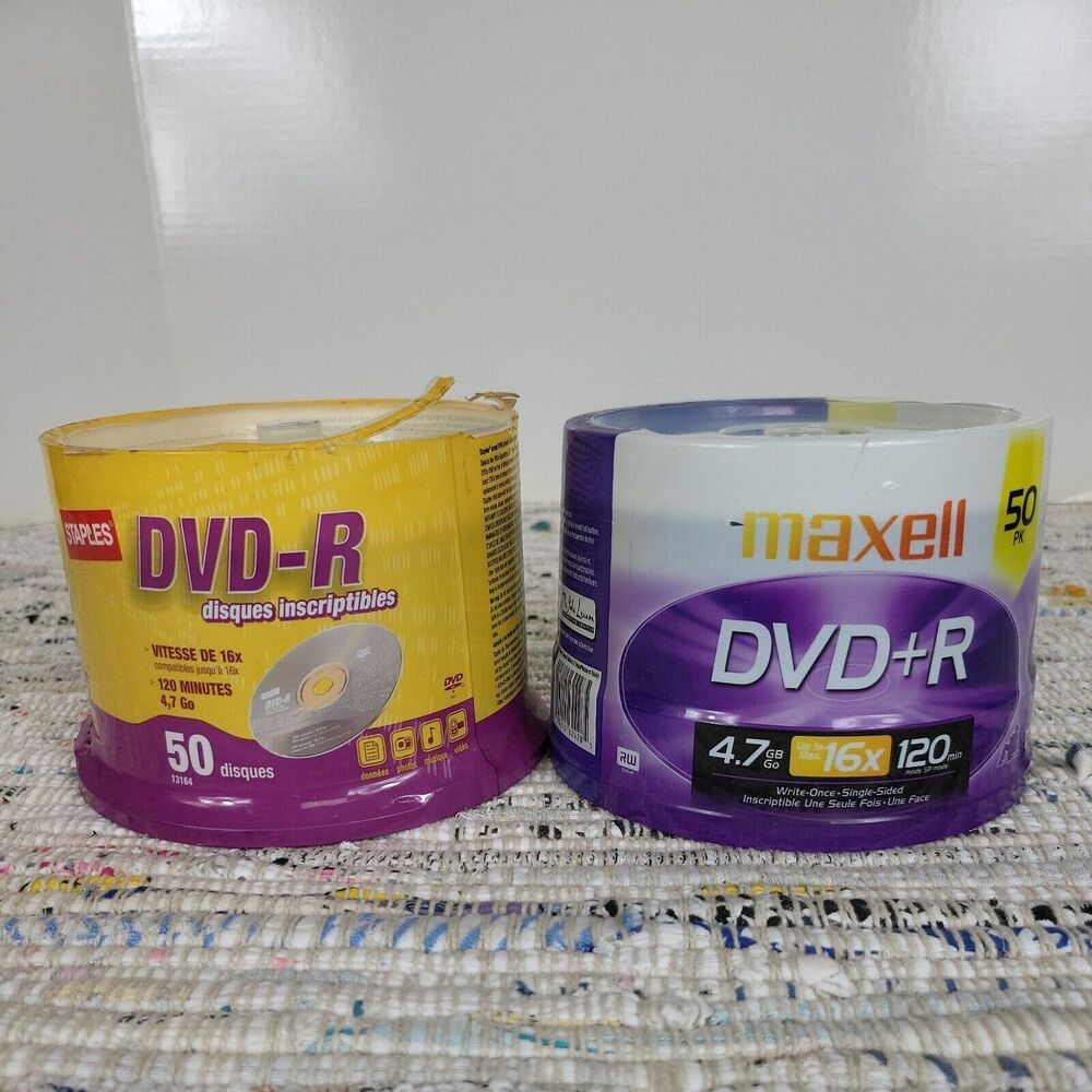 Maxell and Staples DVD-R 4.7GB 8X 120min Sealed-Blank Discs Music Vid 100 pk New